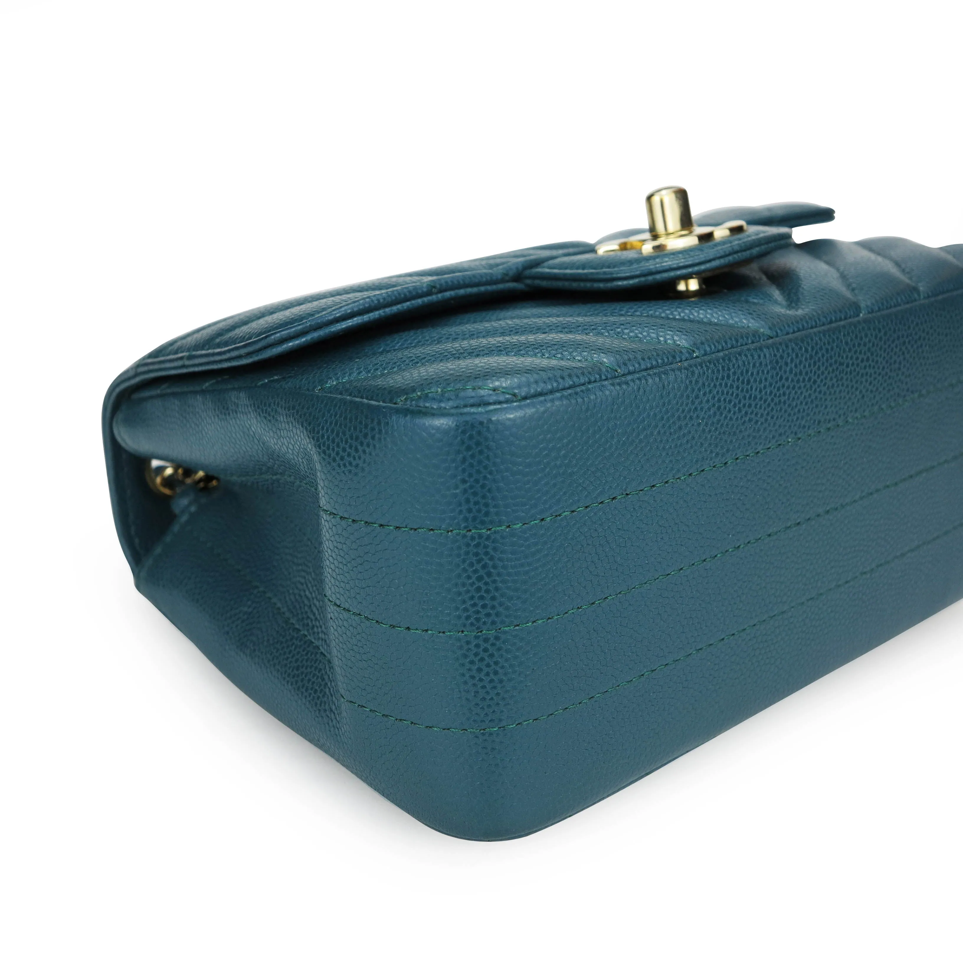 Classic Mini Square Flap Bag in 18B Turquoise Caviar