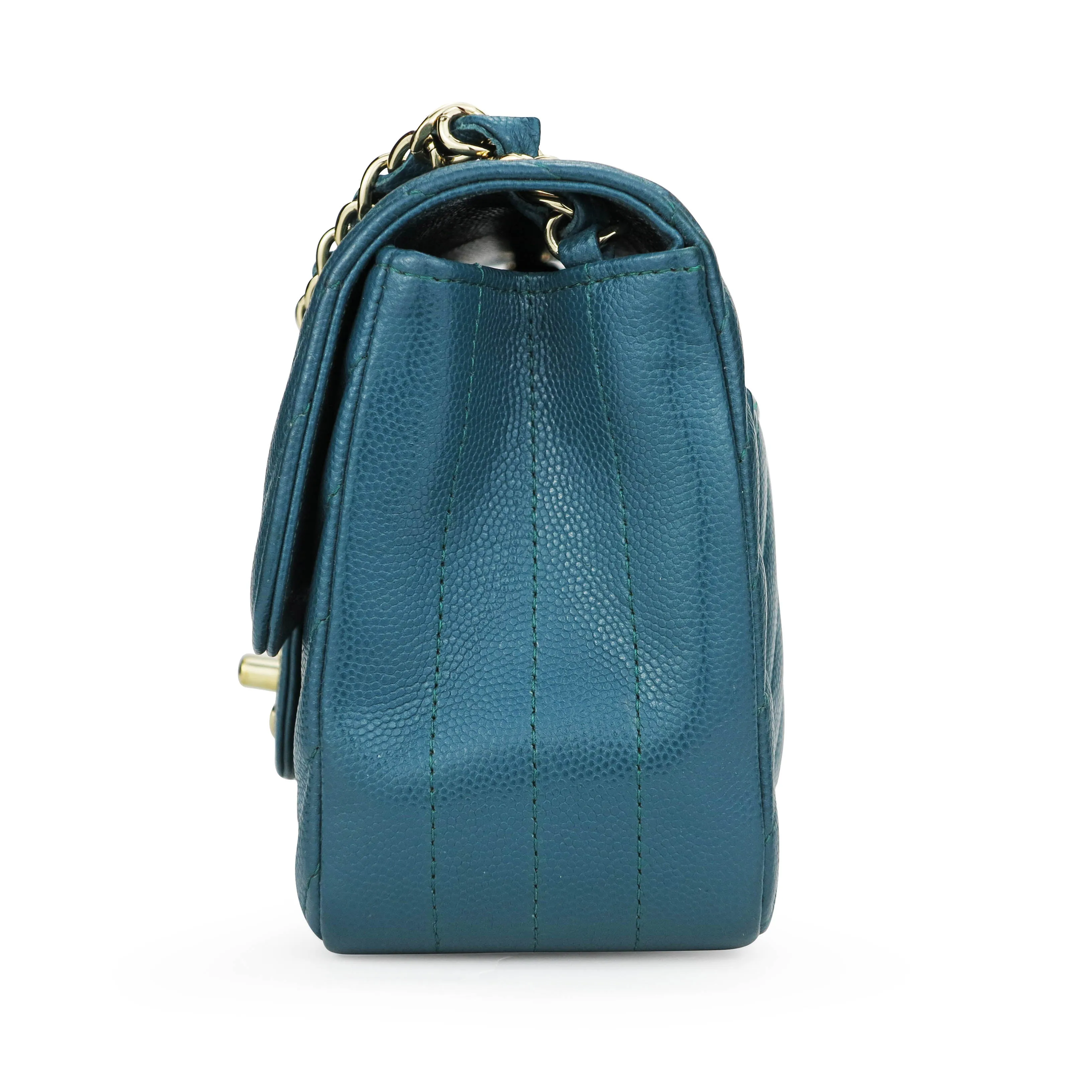 Classic Mini Square Flap Bag in 18B Turquoise Caviar