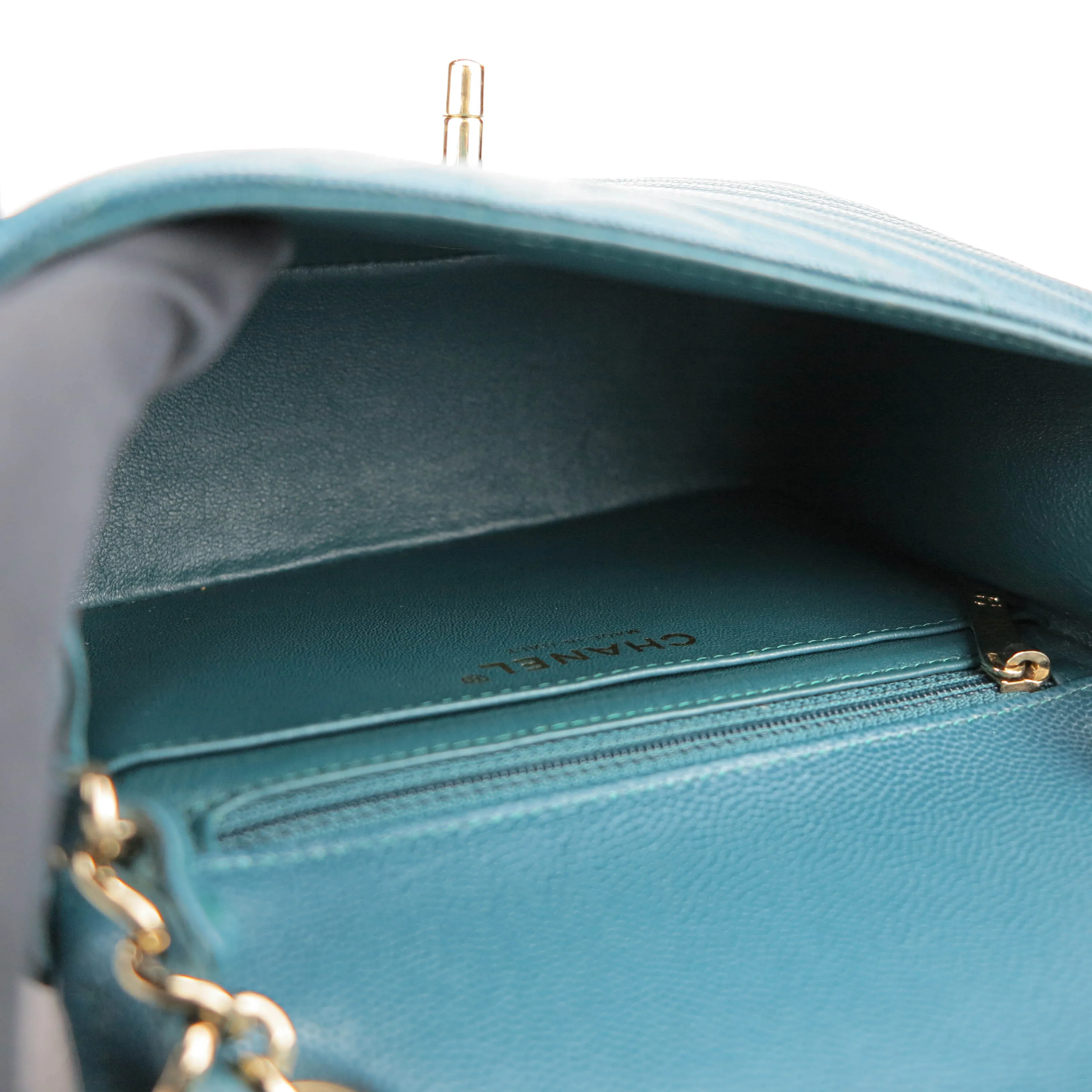 Classic Mini Square Flap Bag in 18B Turquoise Caviar