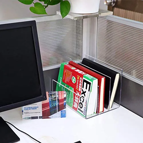 Clear Acrylic File Sorter, 3 Sections Desk Plastic File Folder Rack, Clear Office File Organizer for Document Paper Letter Book Envelope Laptop Makeup Eye Shadow Palette Mail Electronic Purse