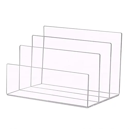 Clear Acrylic File Sorter, 3 Sections Desk Plastic File Folder Rack, Clear Office File Organizer for Document Paper Letter Book Envelope Laptop Makeup Eye Shadow Palette Mail Electronic Purse