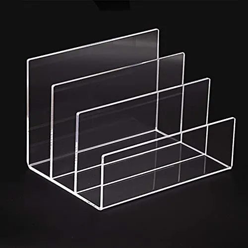 Clear Acrylic File Sorter, 3 Sections Desk Plastic File Folder Rack, Clear Office File Organizer for Document Paper Letter Book Envelope Laptop Makeup Eye Shadow Palette Mail Electronic Purse