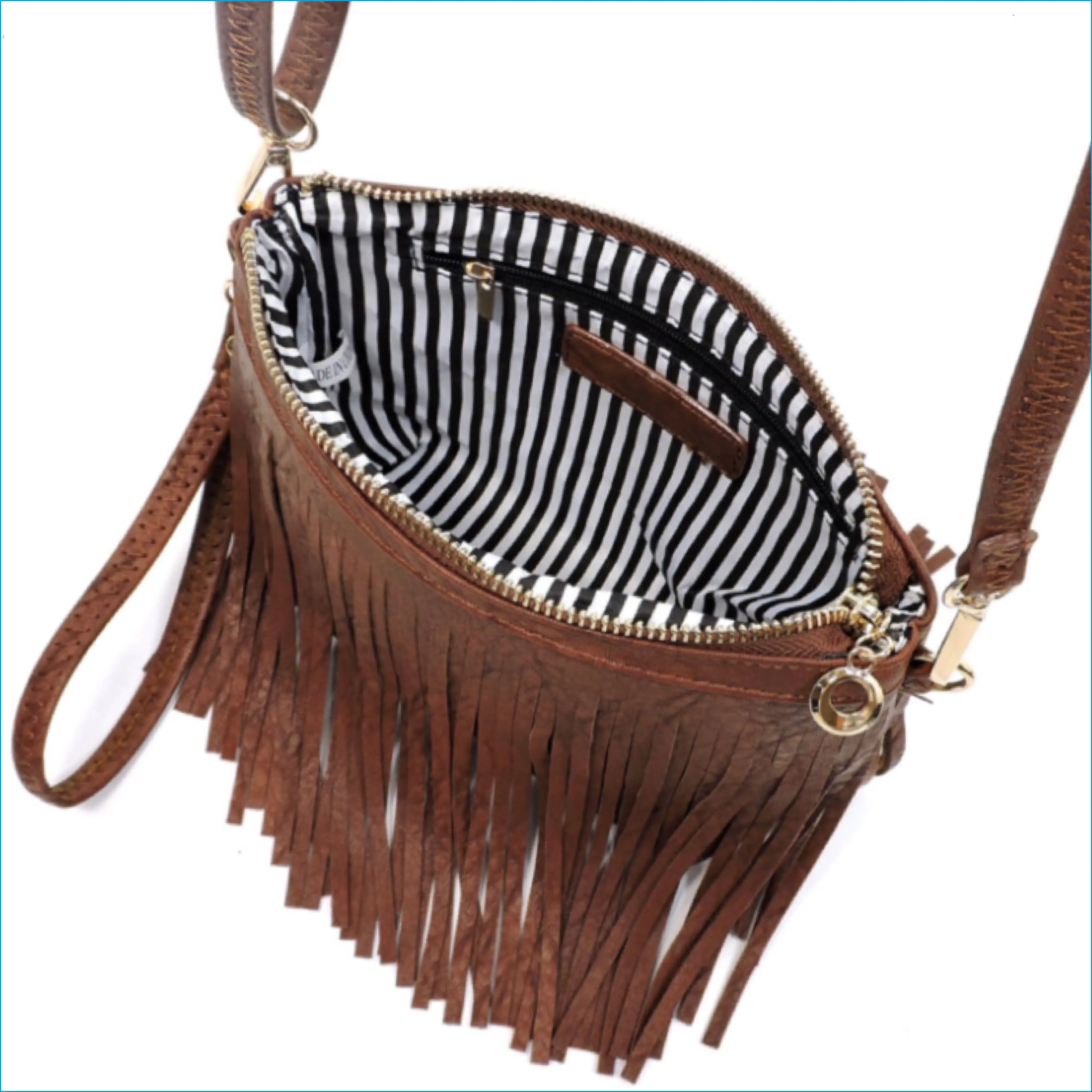 Cognac  Fringe Crossbody/Wristlet/Clutch