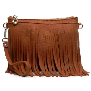 Cognac  Fringe Crossbody/Wristlet/Clutch