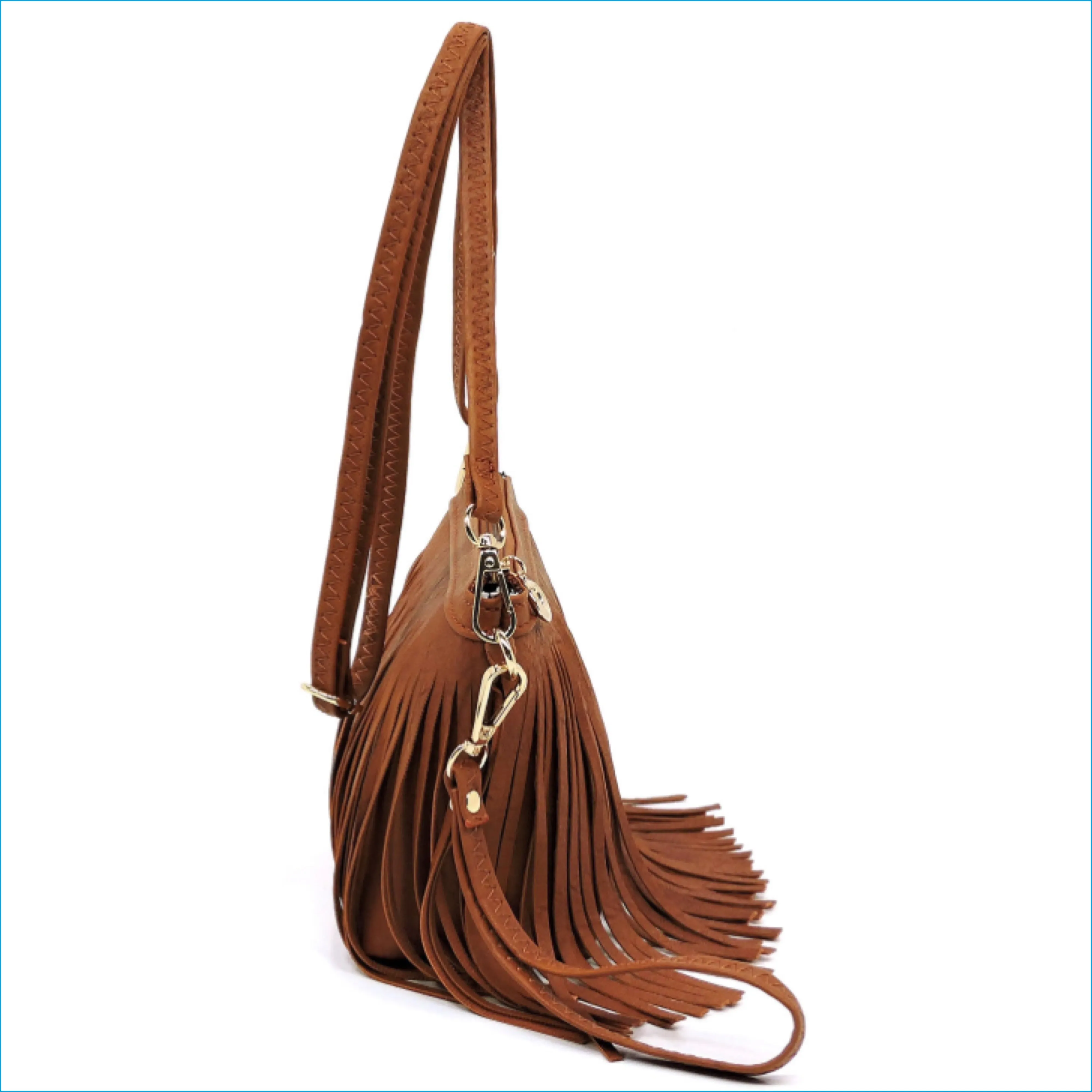 Cognac  Fringe Crossbody/Wristlet/Clutch