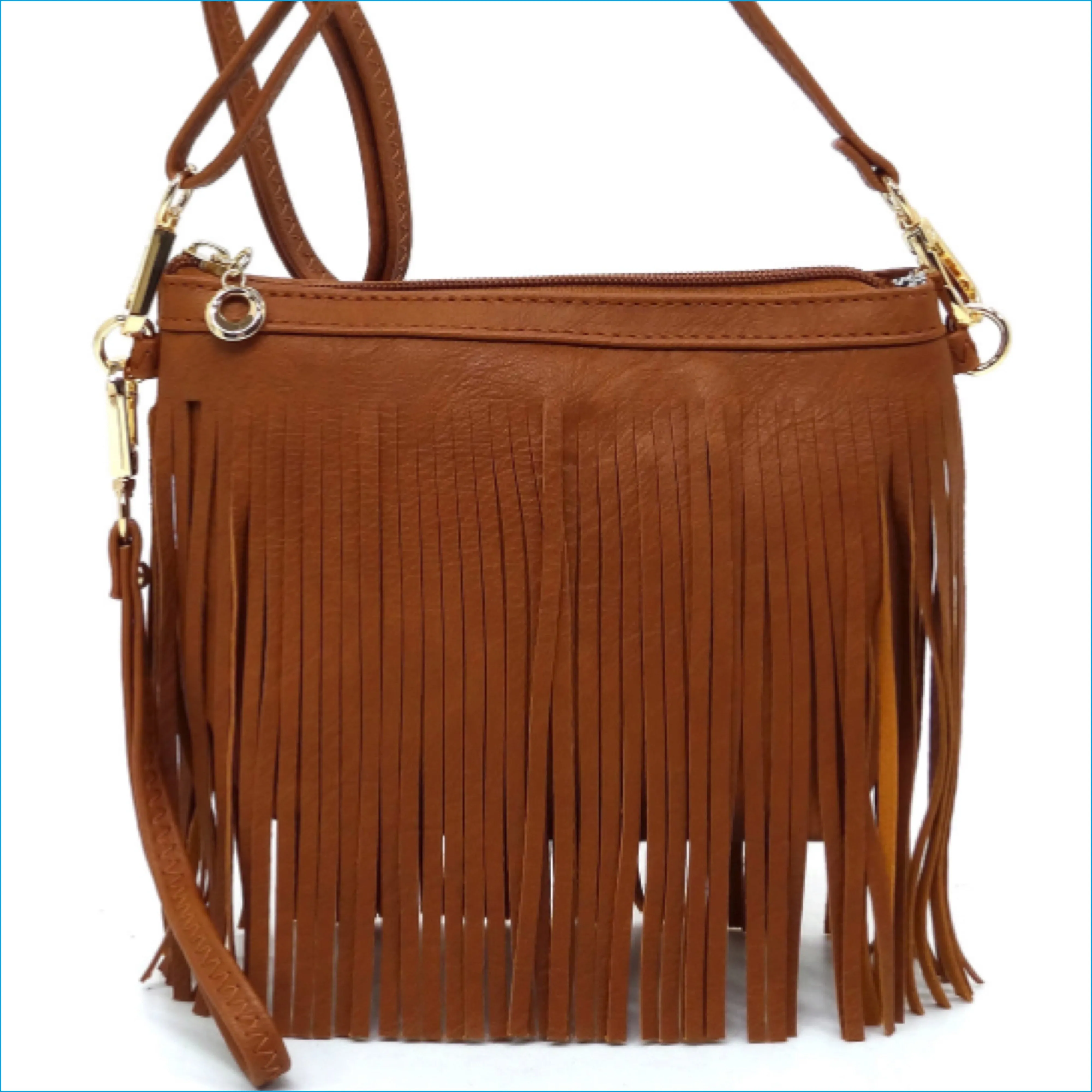 Cognac  Fringe Crossbody/Wristlet/Clutch