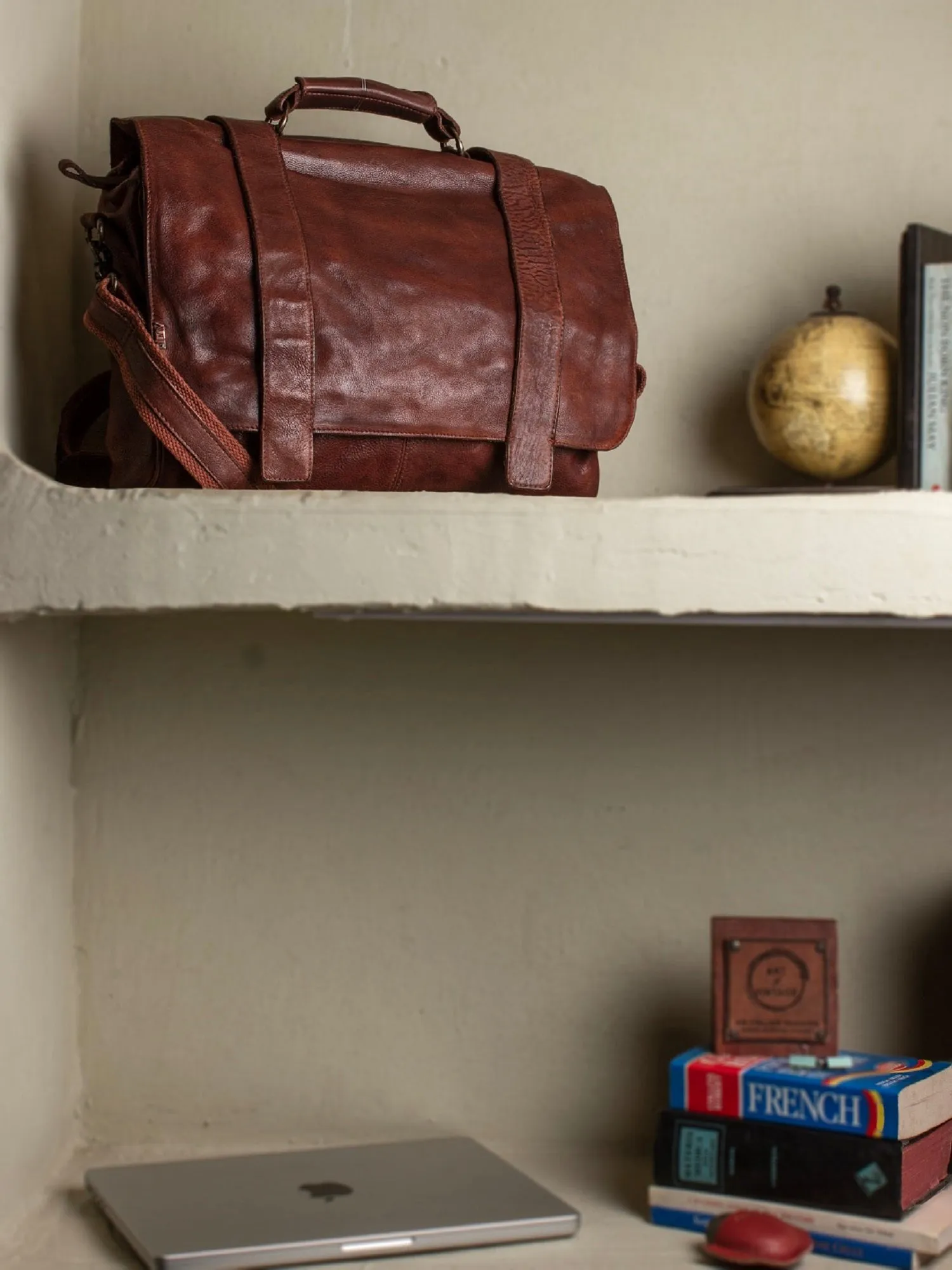 Cognac Leather Men's Messenger Bag By Art N Vintage