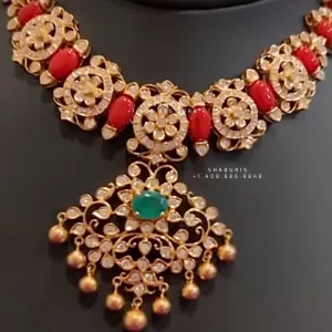 Coral Necklace Pure Silver jewelry Indian Pearl Necklace,Indian Polki Diamond ,Indian gold Jewelry designs moissanite jewelry-SHABURIS