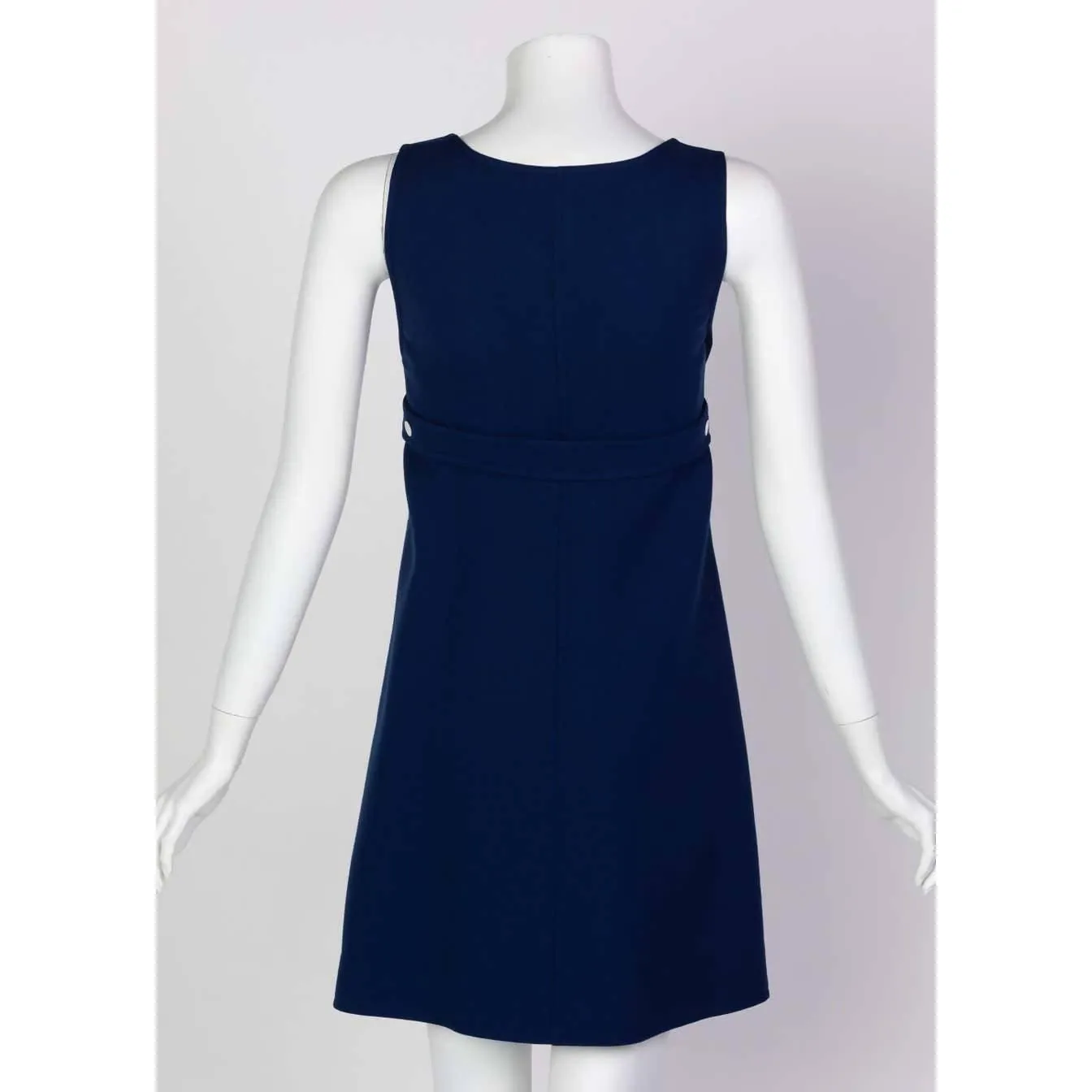 COURREGES Navy Blue Sleeveless Space Age Dress with White Details | Size S