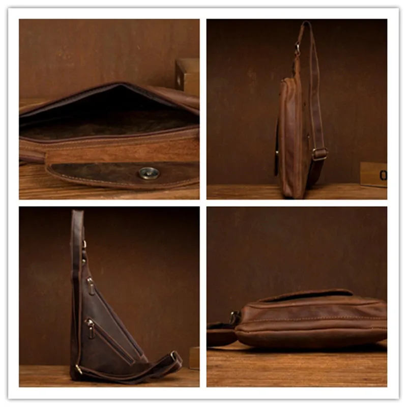 Crazy Horse Leather Men Chest Pack Leather Shoulder Bag Men Messenger Bag Chest Bag