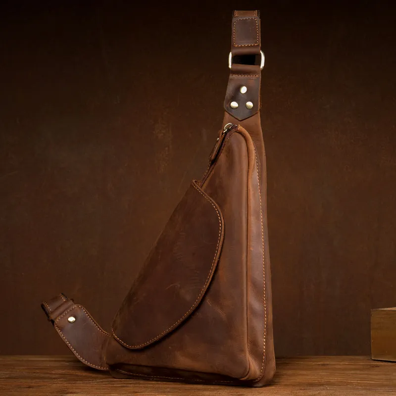 Crazy Horse Leather Men Chest Pack Leather Shoulder Bag Men Messenger Bag Chest Bag