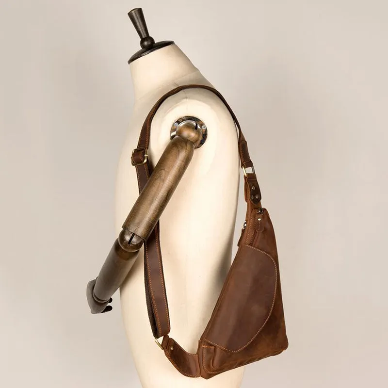 Crazy Horse Leather Men Chest Pack Leather Shoulder Bag Men Messenger Bag Chest Bag