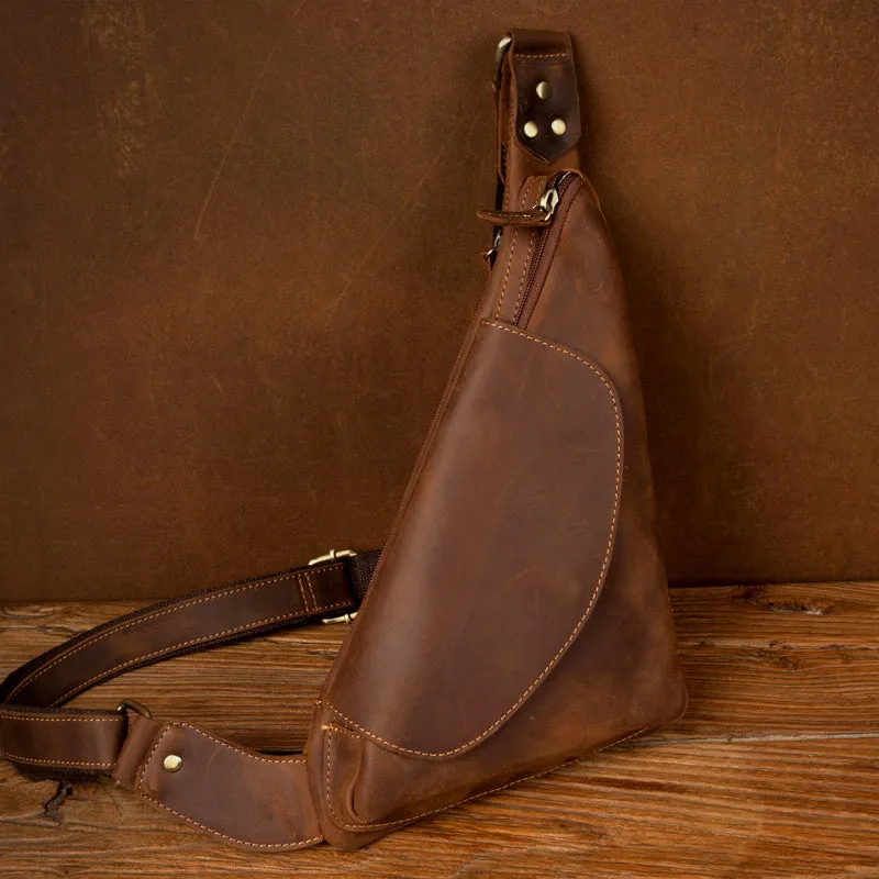Crazy Horse Leather Men Chest Pack Leather Shoulder Bag Men Messenger Bag Chest Bag