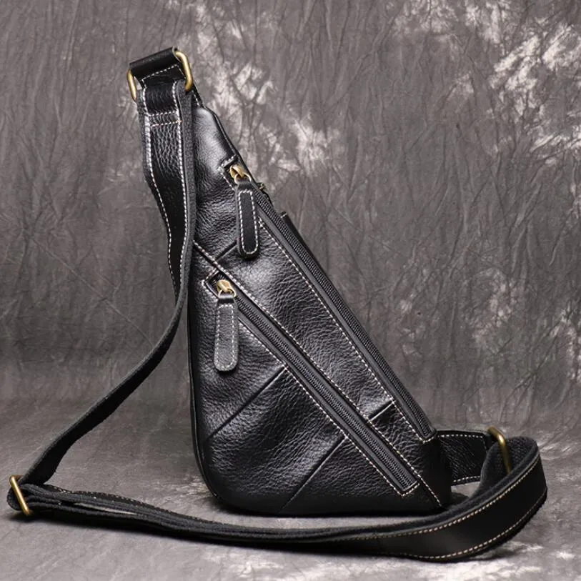Crazy Horse Leather Men Chest Pack Leather Shoulder Bag Men Messenger Bag Chest Bag