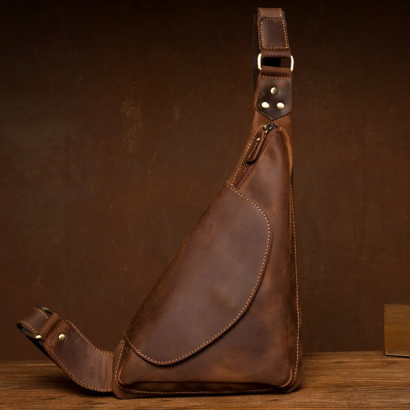 Crazy Horse Leather Men Chest Pack Leather Shoulder Bag Men Messenger Bag Chest Bag