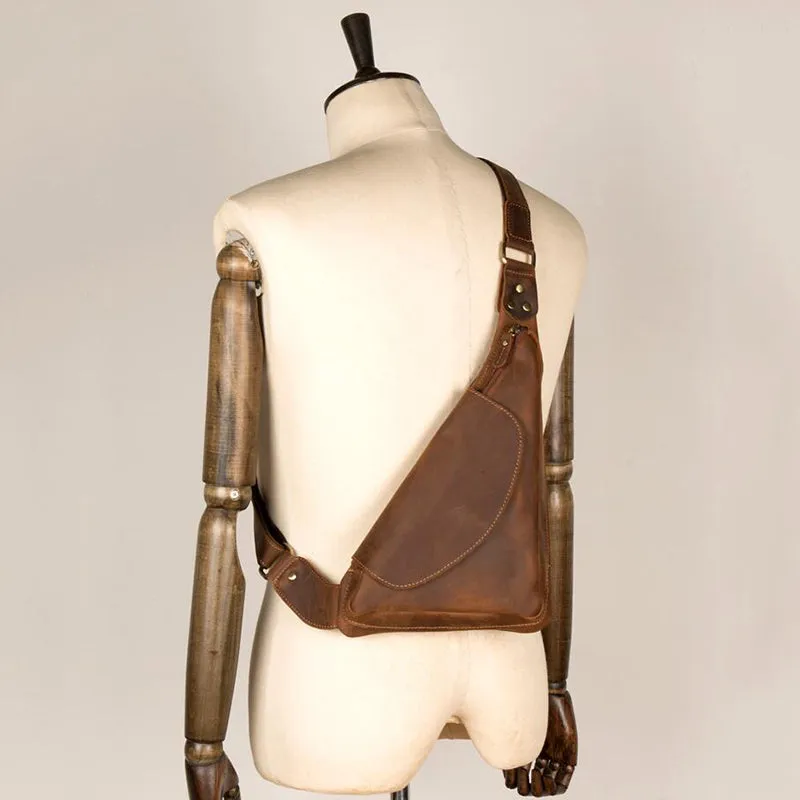 Crazy Horse Leather Men Chest Pack Leather Shoulder Bag Men Messenger Bag Chest Bag