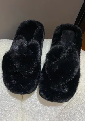 Cross Strap Fluffy Slippers