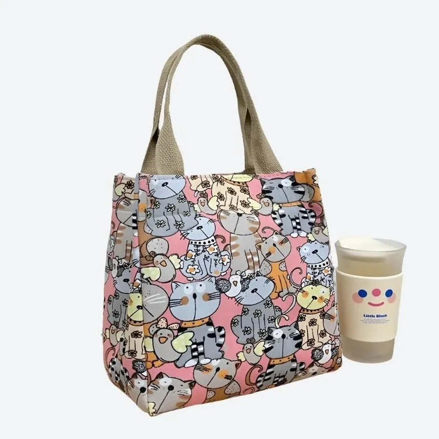 Cute Cat Print Tote Bags