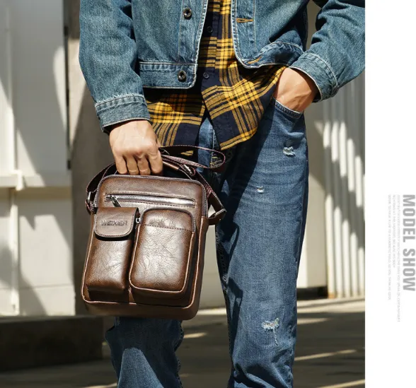 Cyflymder Men Shoulder Bag for 10.5" iPad Large Men Handbag PU Leather Man Shoulder Crossbody Bags Business Travel Man Messenger Bag Brown Gifts for Men