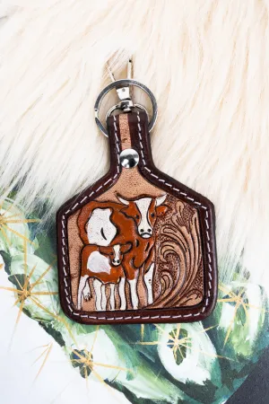 Dairy Duo Tooled Cattle Tag Keychain