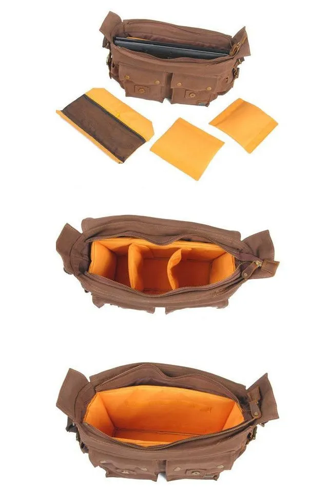Dark Coffee DSLR Vintage Canvas Leather Camera Bag