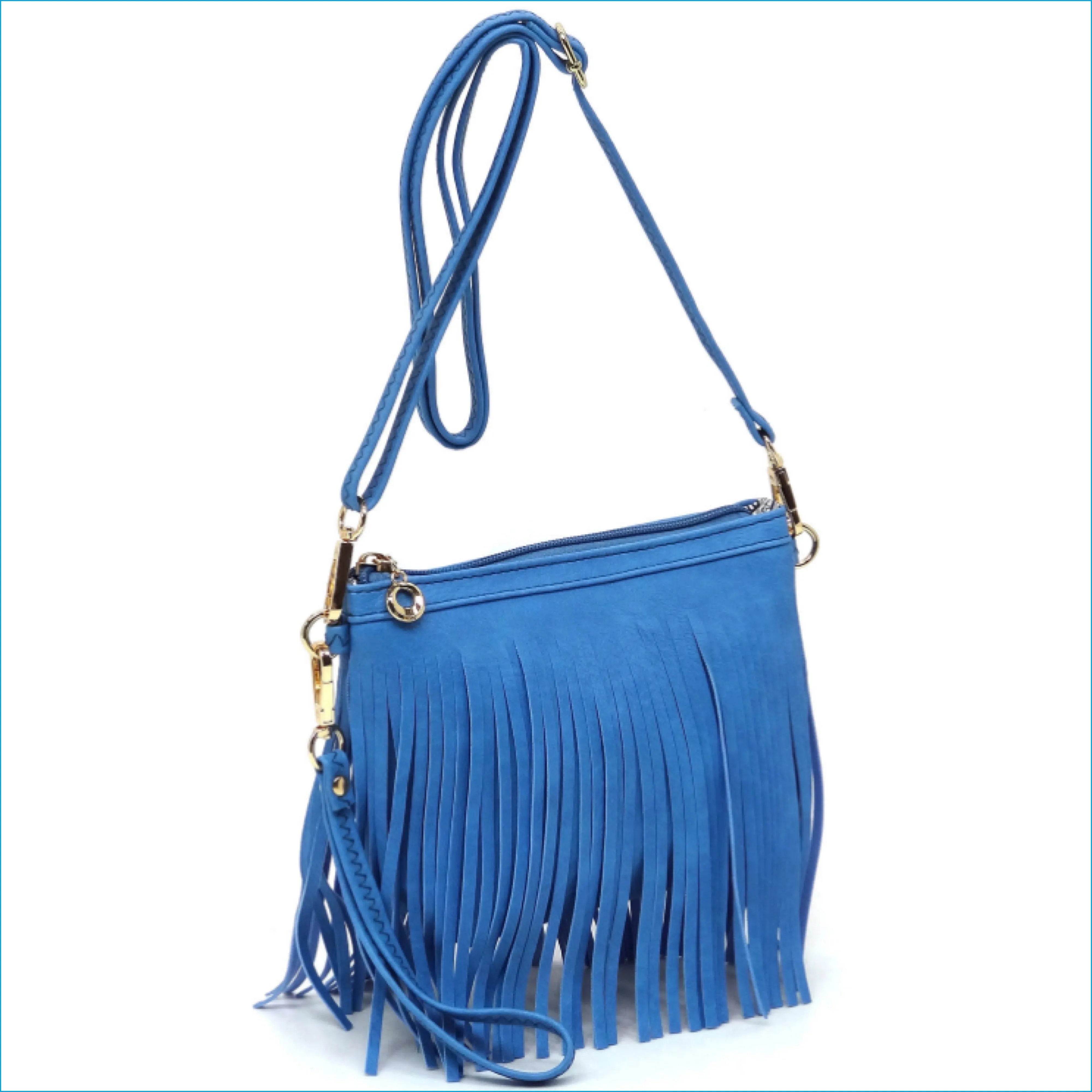 Denim Blue Fringe Crossbody/Wristlet/Clutch