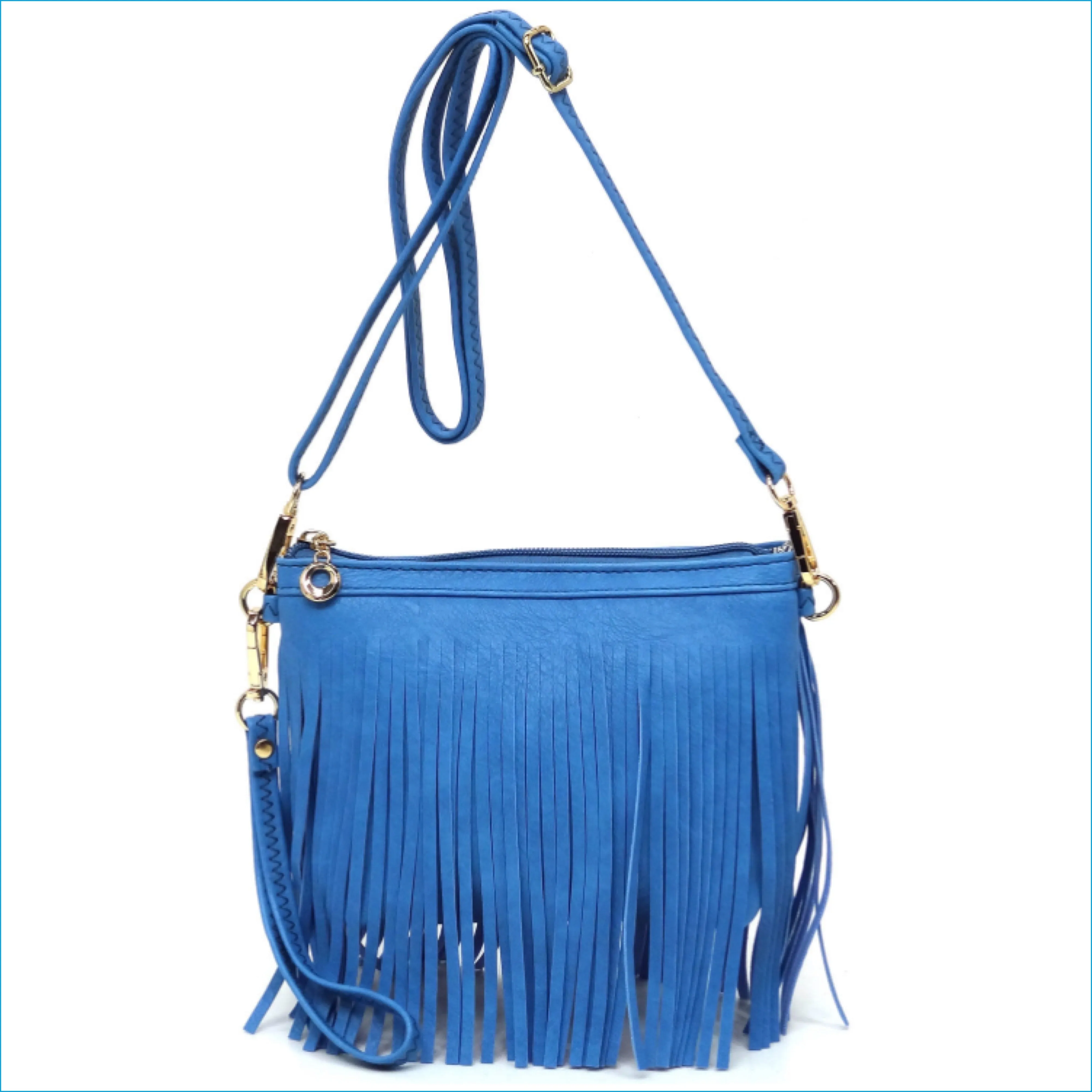 Denim Blue Fringe Crossbody/Wristlet/Clutch