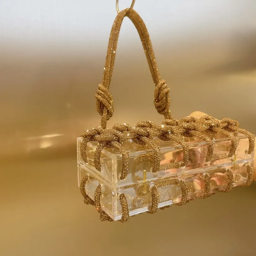 Designer Woven Diamonds Shoulder Bag Luxury Clear Acrylic Women Handbags Brands Party Evening Bags for Women 2023 Wedding Purses