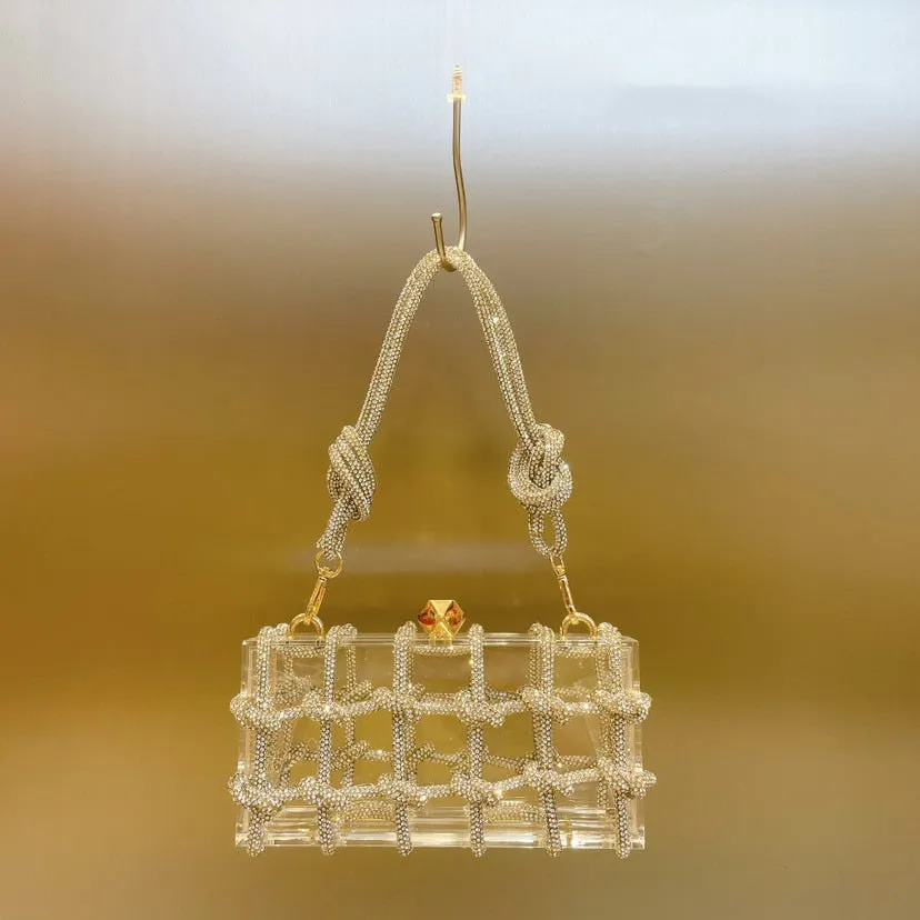 Designer Woven Diamonds Shoulder Bag Luxury Clear Acrylic Women Handbags Brands Party Evening Bags for Women 2023 Wedding Purses