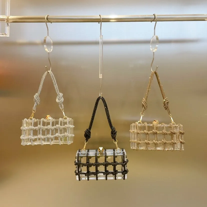 Designer Woven Diamonds Shoulder Bag Luxury Clear Acrylic Women Handbags Brands Party Evening Bags for Women 2023 Wedding Purses