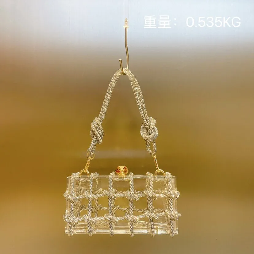 Designer Woven Diamonds Shoulder Bag Luxury Clear Acrylic Women Handbags Brands Party Evening Bags for Women 2023 Wedding Purses