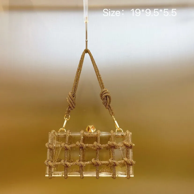 Designer Woven Diamonds Shoulder Bag Luxury Clear Acrylic Women Handbags Brands Party Evening Bags for Women 2023 Wedding Purses