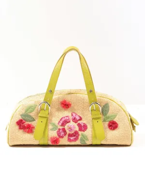 Dior Beige Raffia Flower Bowler Handbag