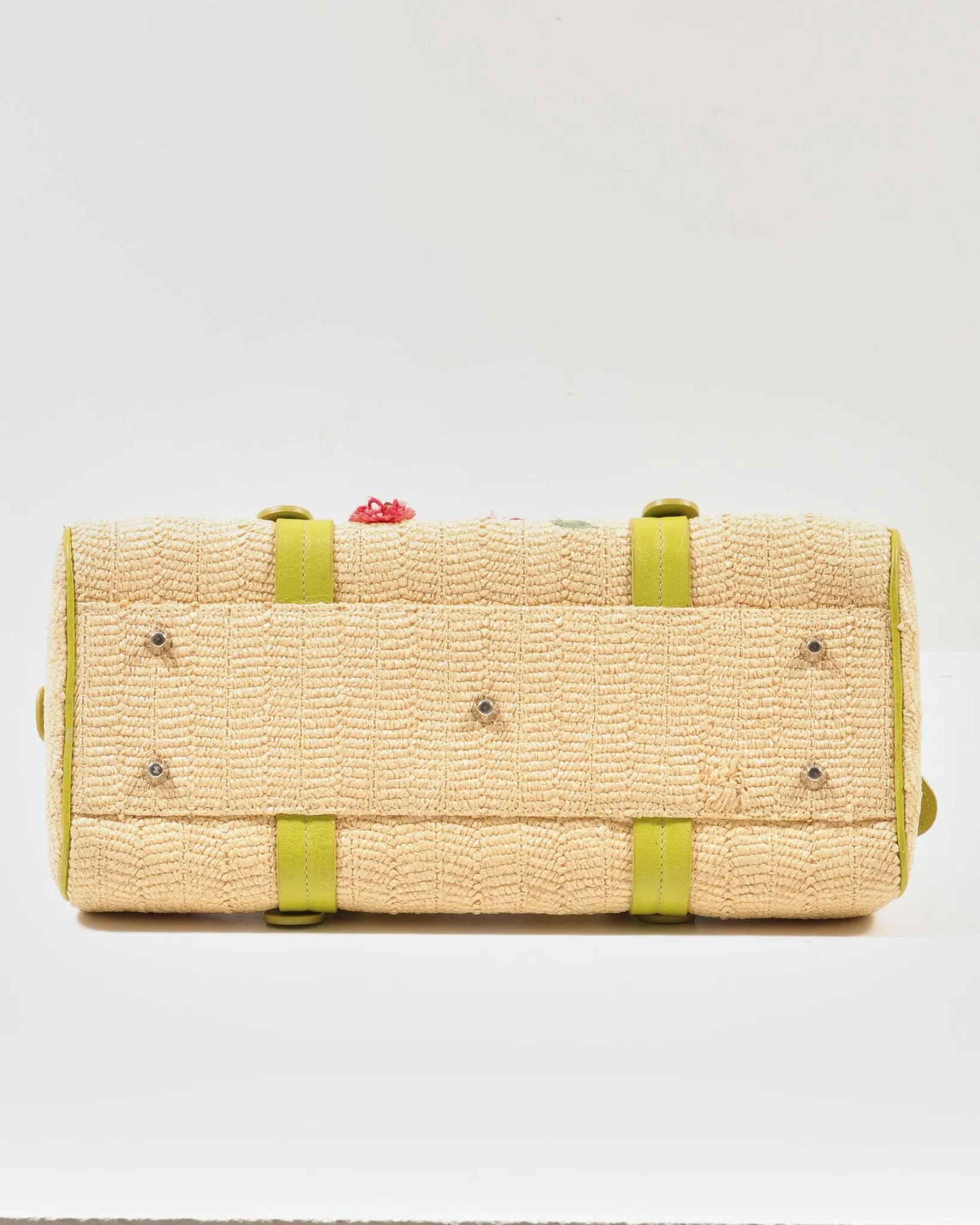 Dior Beige Raffia Flower Bowler Handbag