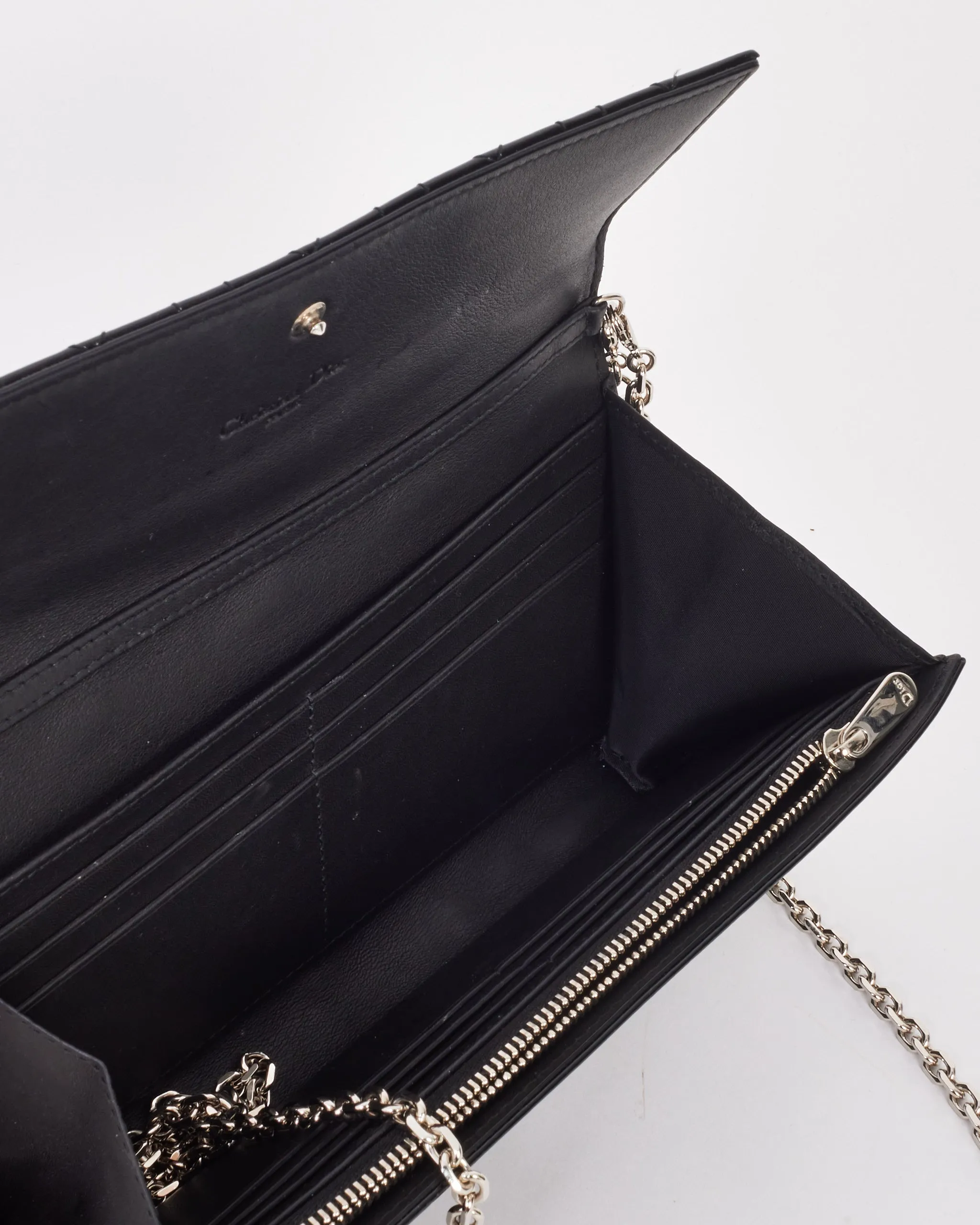 Dior Black Patent Leather Lady Dior Wallet on Chain