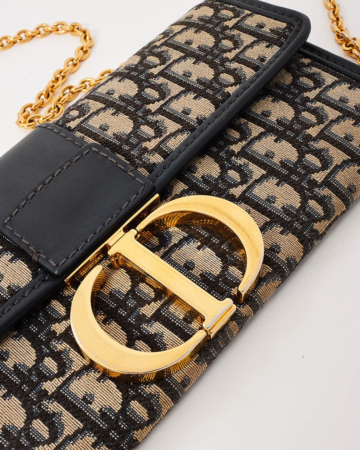 Dior Navy Oblique Canvas 30Montaigne Chain Clutch Bag