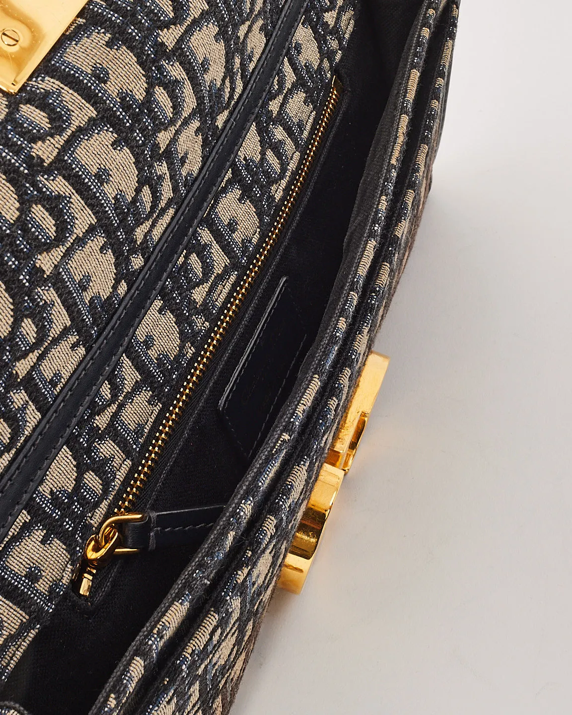 Dior Navy Oblique Canvas 30Montaigne Chain Clutch Bag
