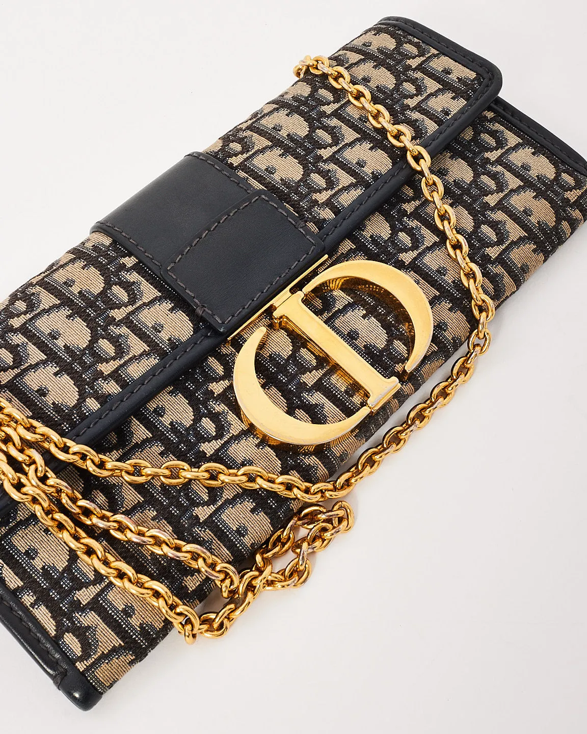 Dior Navy Oblique Canvas 30Montaigne Chain Clutch Bag