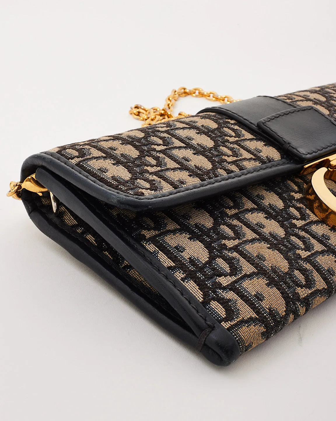 Dior Navy Oblique Canvas 30Montaigne Chain Clutch Bag