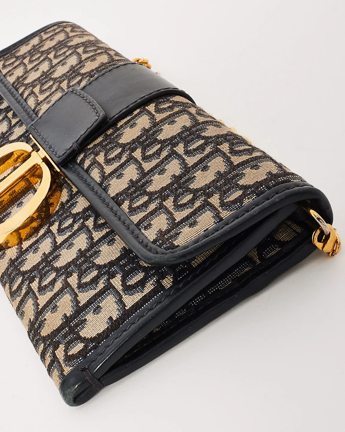 Dior Navy Oblique Canvas 30Montaigne Chain Clutch Bag