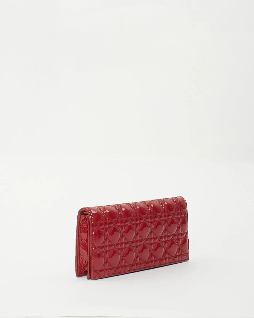 Dior Red Cannage Patent Leather Lady Dior Chain Clutch