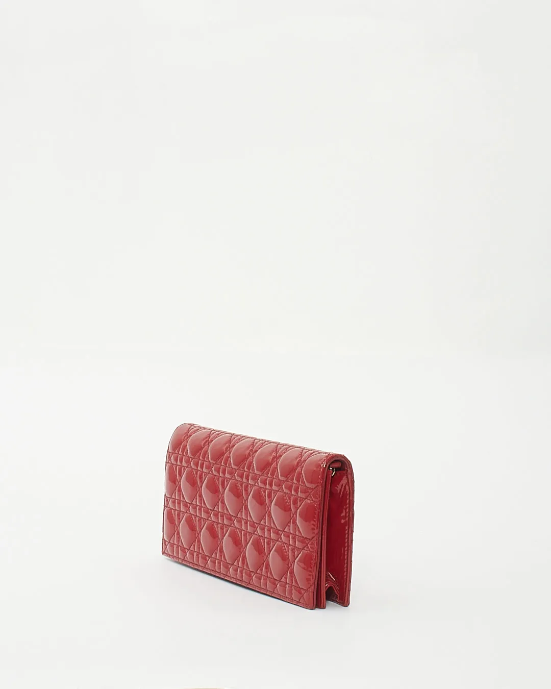 Dior Red Cannage Patent Leather Lady Dior Chain Clutch