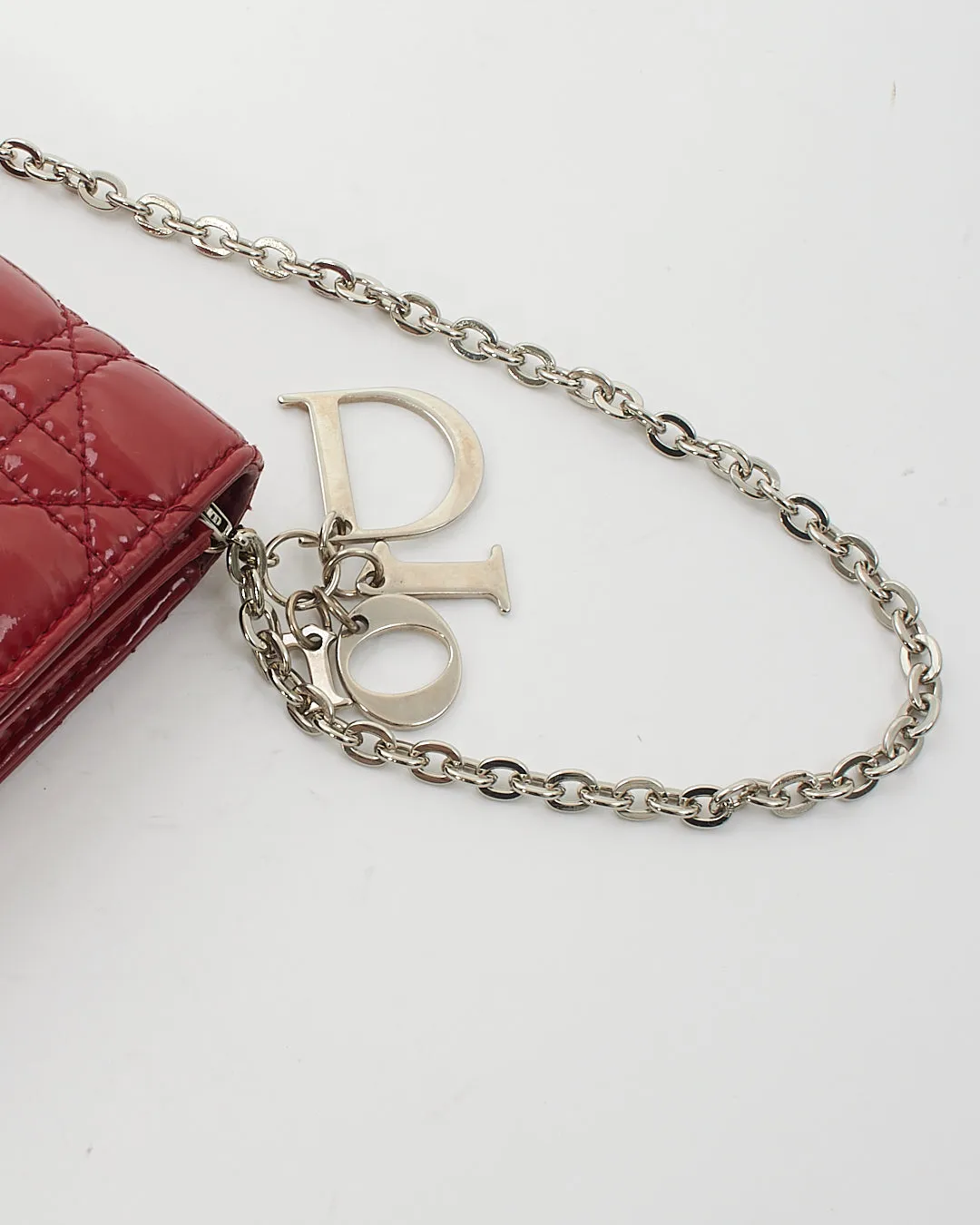 Dior Red Cannage Patent Leather Lady Dior Chain Clutch