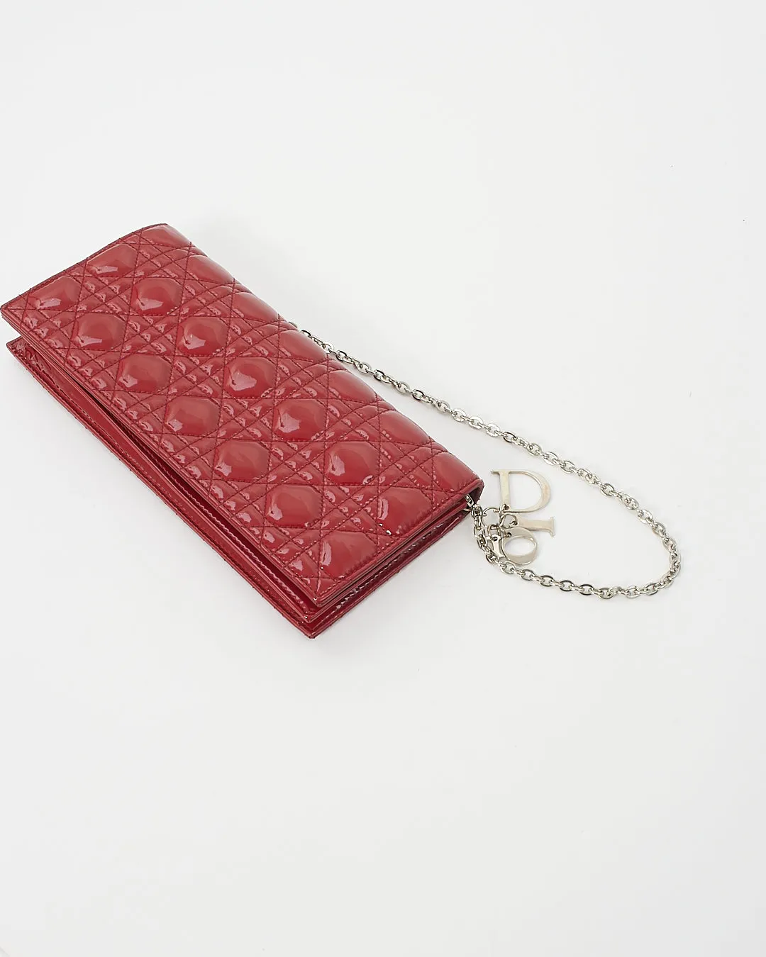 Dior Red Cannage Patent Leather Lady Dior Chain Clutch