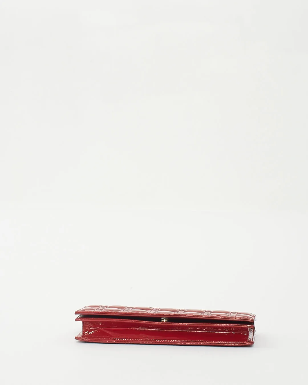 Dior Red Cannage Patent Leather Lady Dior Chain Clutch