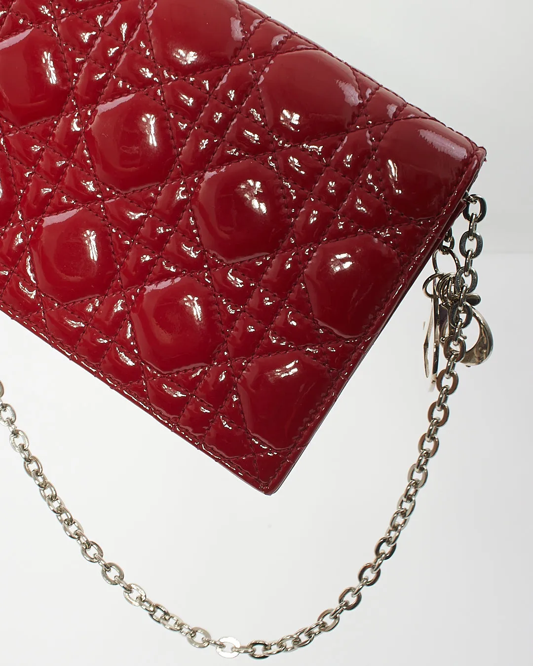 Dior Red Cannage Patent Leather Lady Dior Chain Clutch