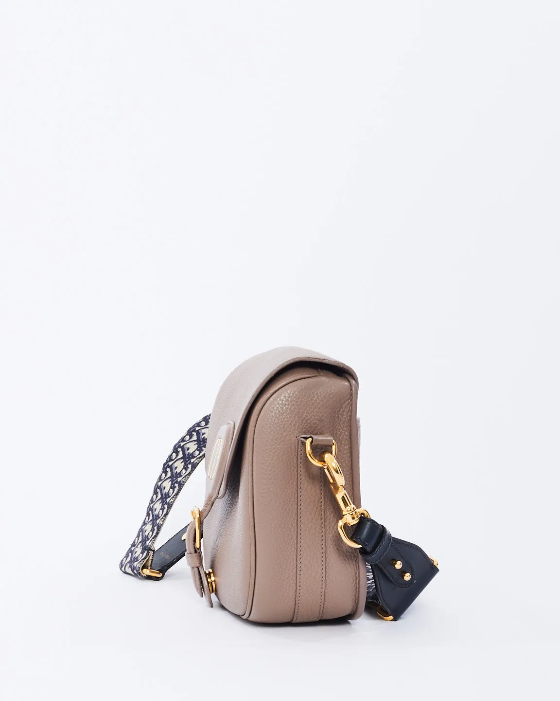 Dior Taupe Grained Leather Large Bobby Bag with Oblique Canvas Strap