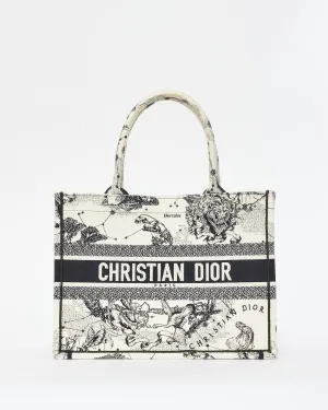Dior White & Black Canvas 2022 Toile De Jouy Zodiac Medium Book Tote