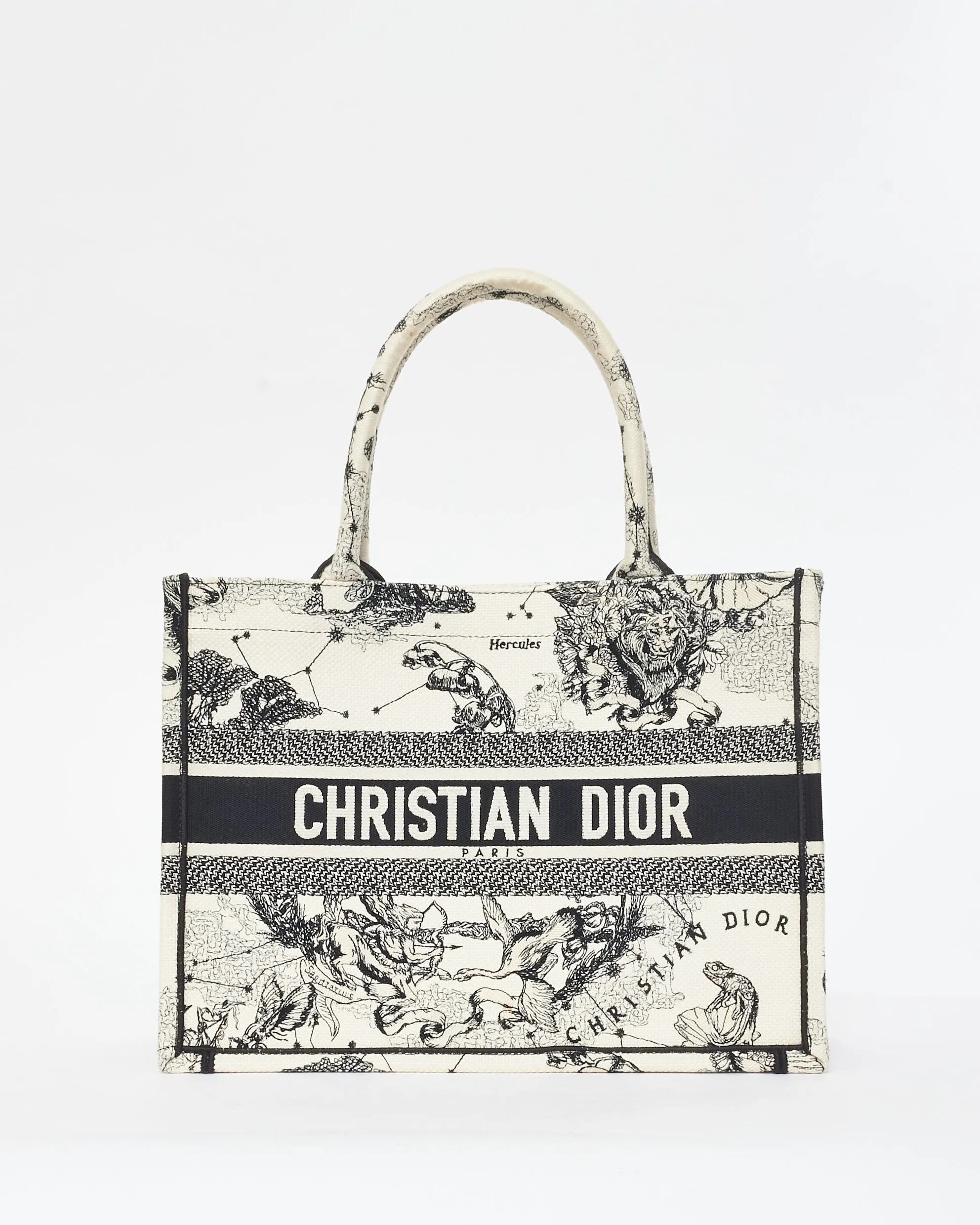 Dior White & Black Canvas 2022 Toile De Jouy Zodiac Medium Book Tote