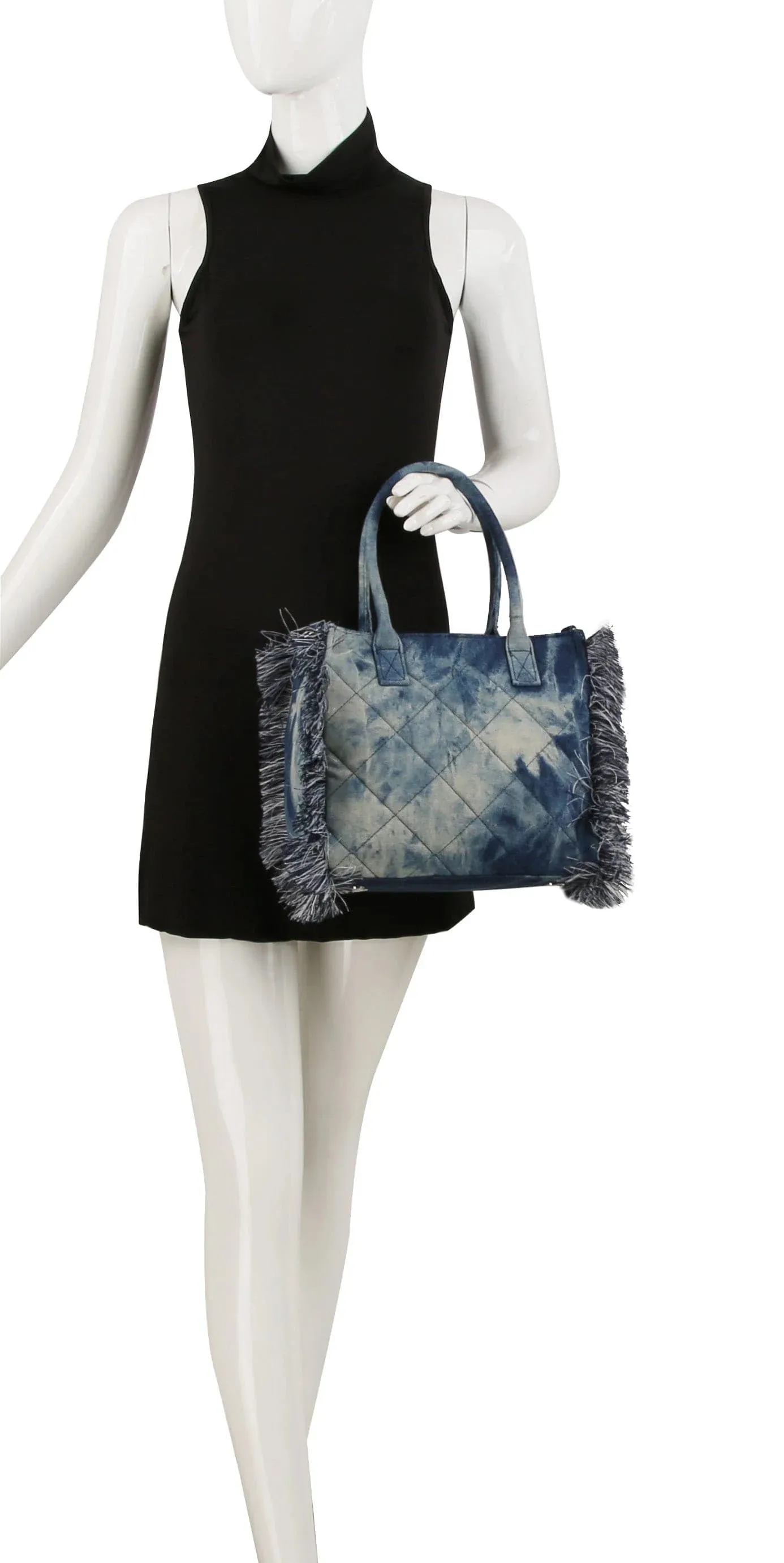 Distressed Quilted Denim Tote Bag